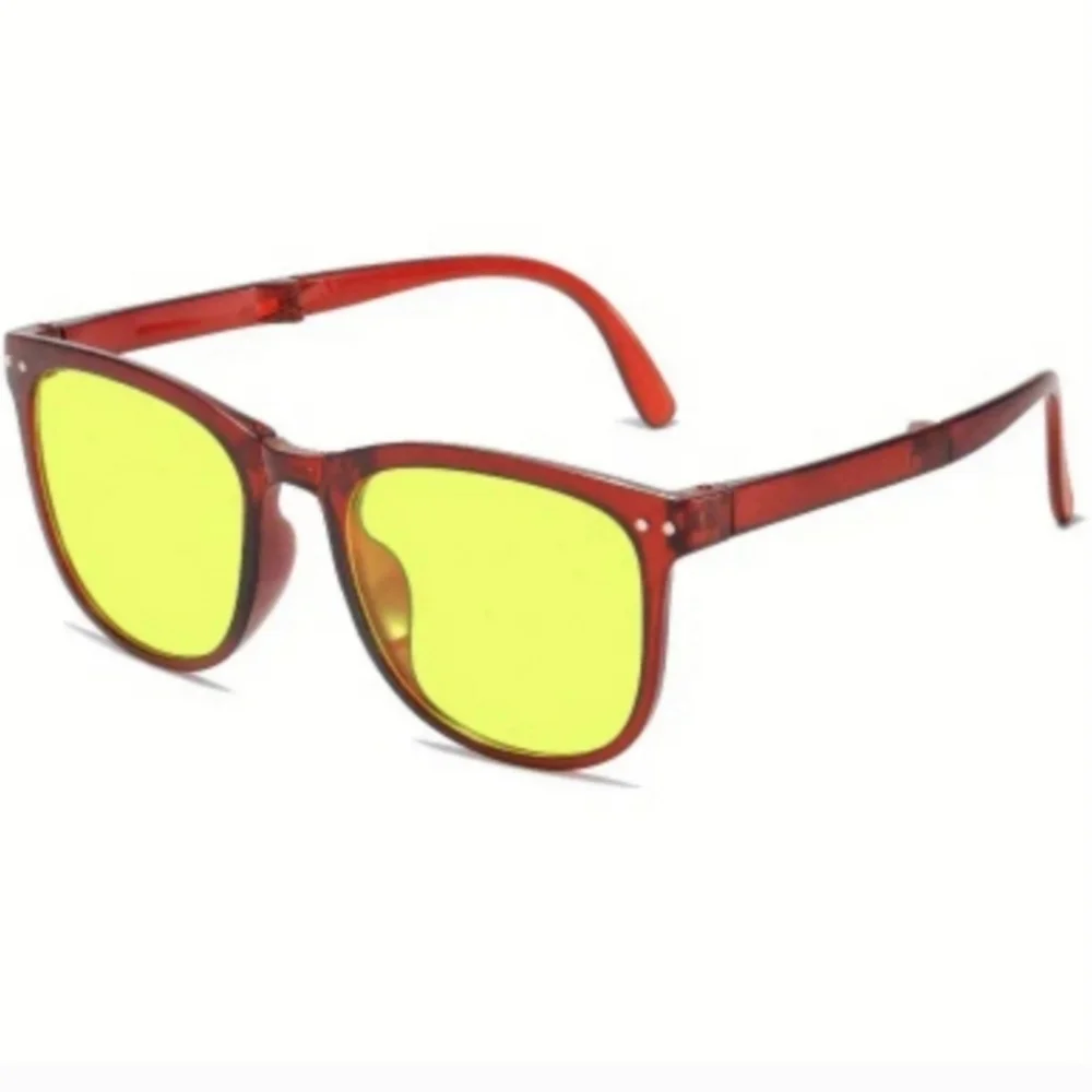 Brown Unisex Folding Sunglasses with Yellow Lenses
